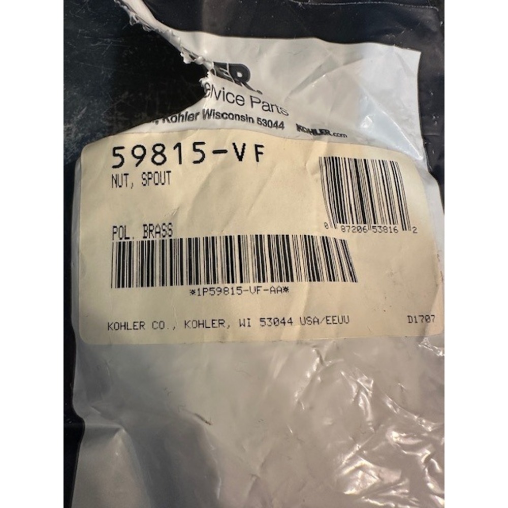 Kohler 59815-VF Spout‎ Nut Polished Brass Genuine Service Part Replacement